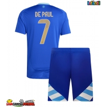 Camisa de Futebol Argentina Rodrigo De Paul #7 Equipamento Secundário Infantil Copa America 2024 Manga Curta (+ Calças curtas)